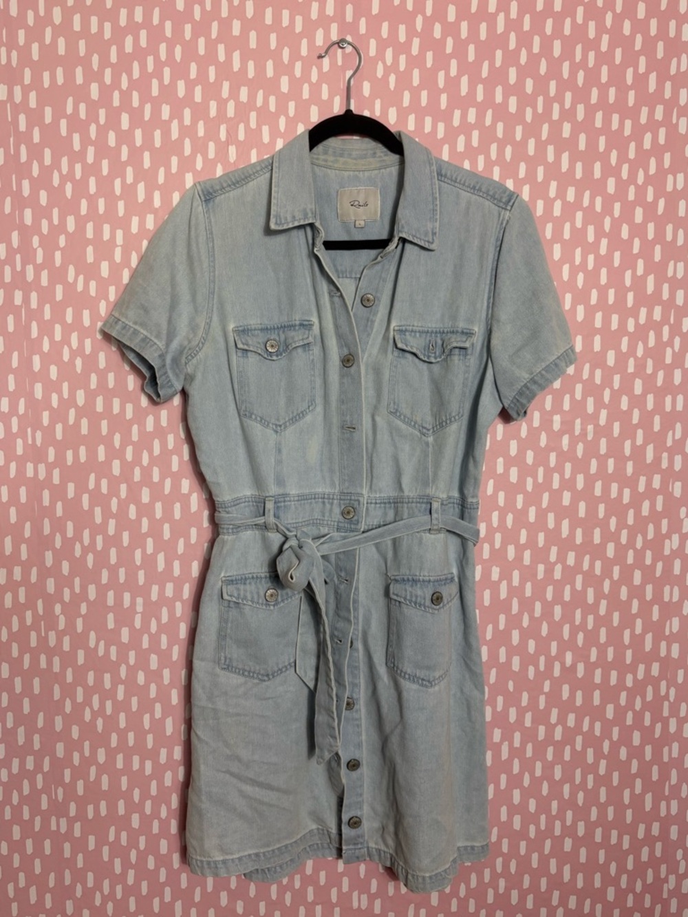 Rails Light Blue Denim Shirt Dress with Tie Waist Womens L vintage style